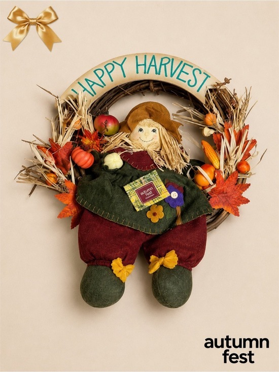 autumn fest Other - Autumn Fest Harvest Wreath with Scarecrow, Pumpkins & Fall Decor